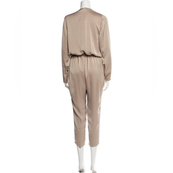 Ramy Brook Alec Front Tie Champagne Beige Satin Charmeuse Plunge Neck Jumpsuit S - Picture 3 of 11